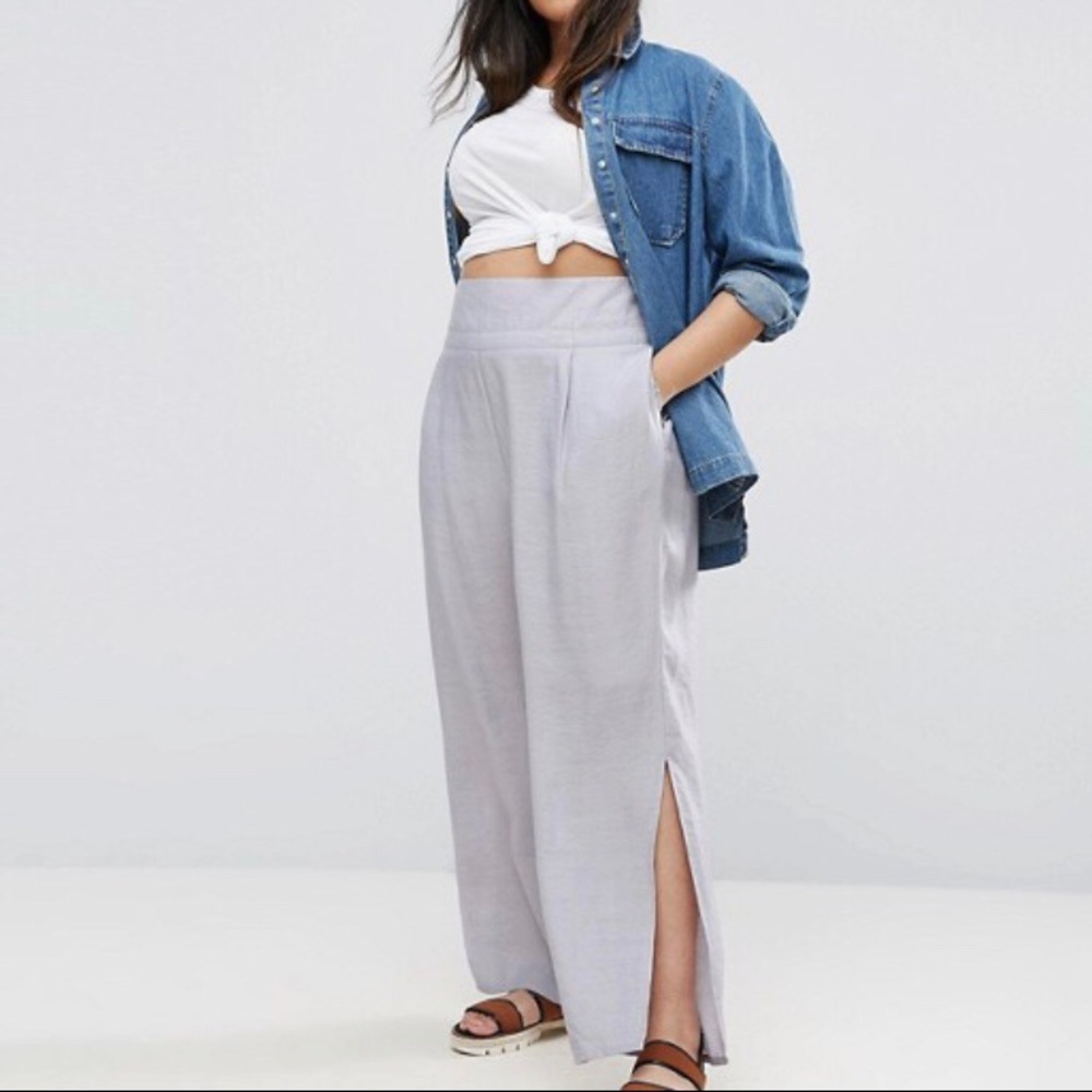 ASOS Curve Textured Gray Linen Pants